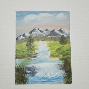 Acrylic Painting Signed J. Crook Fredrix Canvas Nature Mountain Creek - Unframed